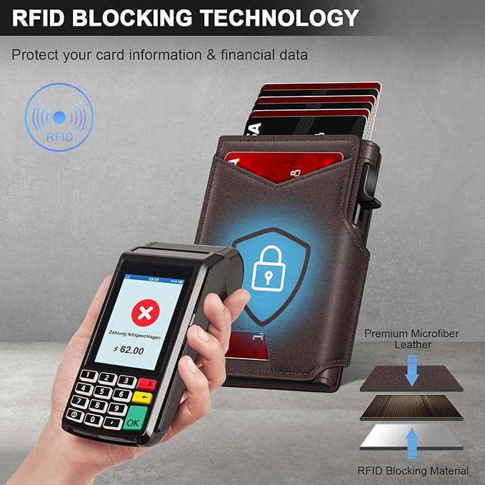 Wallet for Men Wallet with Slim Pop Up Card Holder 9-13 Cards, Bifold Minimalist Smart Wallet RFID Blocking Credit Card Holder with ID Window & Stretchable Cash Slot