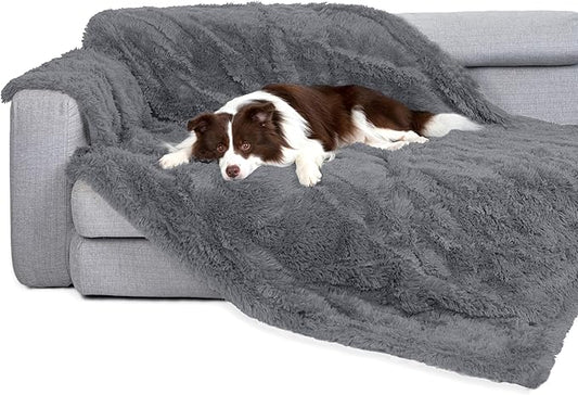 gogobunny Waterproof Dog Blanket for Large Dogs, Cats, Puppy, Reversible Faux Fur Pet Throw Blanket, Washable, Calming Furniture Protection for Sofa Bed (50x60 Inch (Pack of 1), Light Grey)