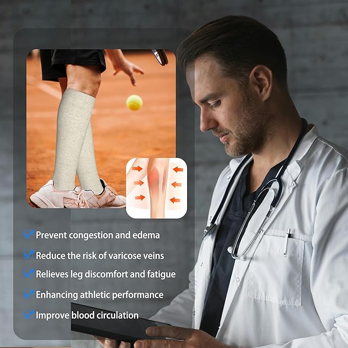 LEVSOX Thick Cotton Compression Socks for Women&Men 20-30mmHg Knee High Cute Support Sock for Nurses, Pregnancy, Travel