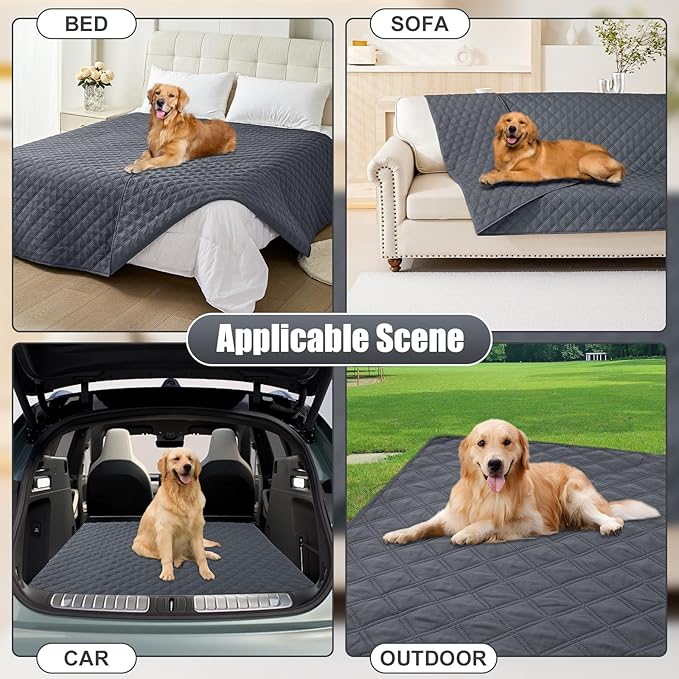 Smiry Waterproof Dog Bed Cover Pet Blanket, Soft Washable Dog Blanket for Furniture Bed Couch Sofa Reversible, Checkered (52"x82", Dark Grey/Dark Grey)