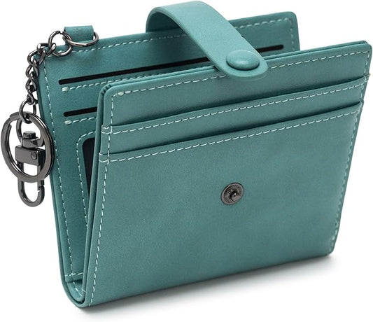 Alldaily Slim Keychain Wallet for Women, RFID Blocking Small Bifold Travel Credit Card Holder (Purist Blue)