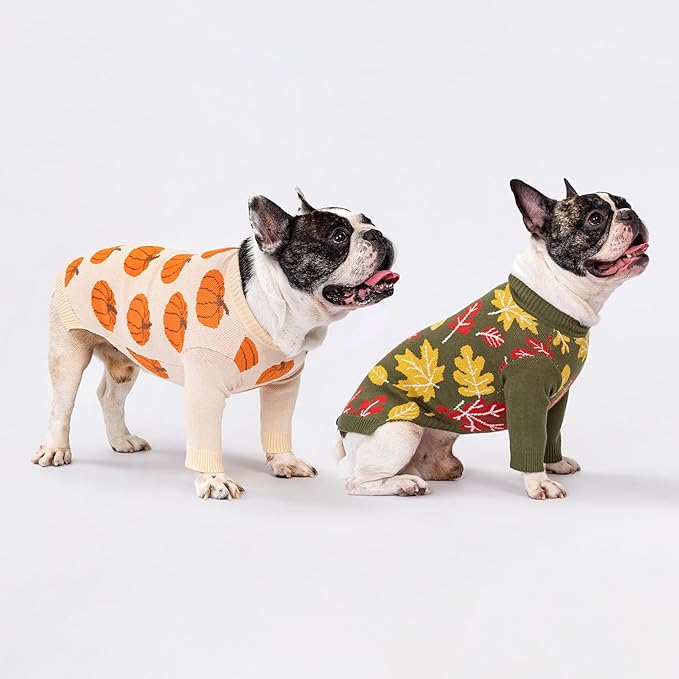 Fitwarm Pumpkin Dog Sweater, Thanksgiving Outfit for Small Dogs Boy Girl, Pet Outfit, Orange, Beige, XL