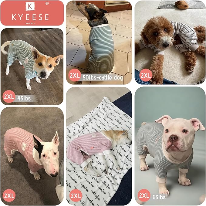 KYEESE Dog Pajamas, Lightweight Warm Pet Clothes Pets Sleepwear, Soft Comfy Pet Onesie Dog Pajamas for Large Breeds, Stretchy Pets Jumpsuit Dogs PJS with 4 Legs, Blue Striped, 3XL