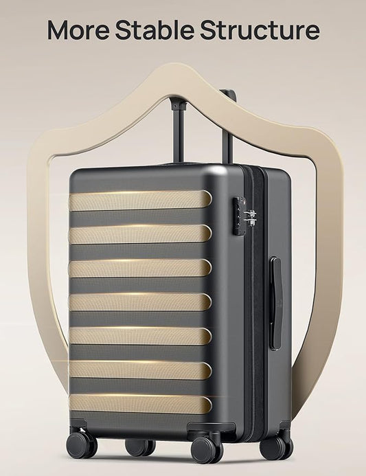 NINETYGO Large Checked Luggage 28 Inch, Checking In Luggage with Smooth Spinner Wheels, Expandable, Hard Shell PC Suitcase, Lightweight Travel Luggage, TSA Approved (Black, Rhine Max)