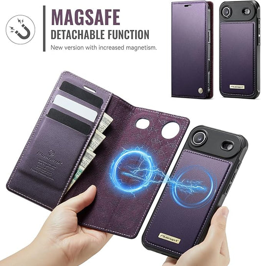 PlusnapX Wallet Case for iPhone Air Compatible with Magsafe, 2-in-1 PU Leather Flip RFID Blocking Card Holder Stand ShockAirof Magnetic Detachable Cover for iPhone 17 Air Case 6.5", Fashion Purple
