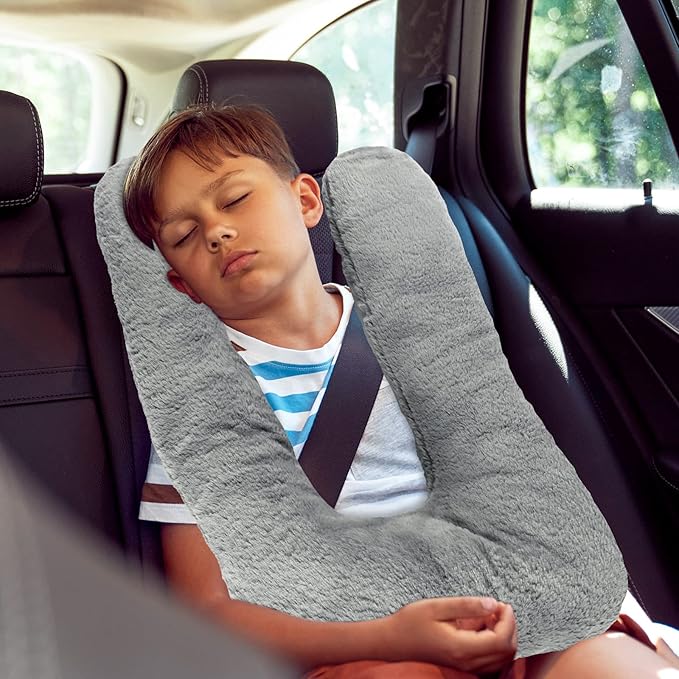 2 Pcs Travel Pillow Car Sleeping Kid Neck U Shaped for The Back Seat Adults Children Head and Body Support Long Distance Journey Accessories (Gray)