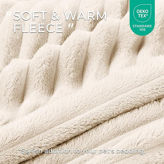 LINENLUX 1 Pack 3 Soft Fleece Dog Blanket for Pet Washable Warm Cat Puppy Fluffy Calming Flannel Beige Small