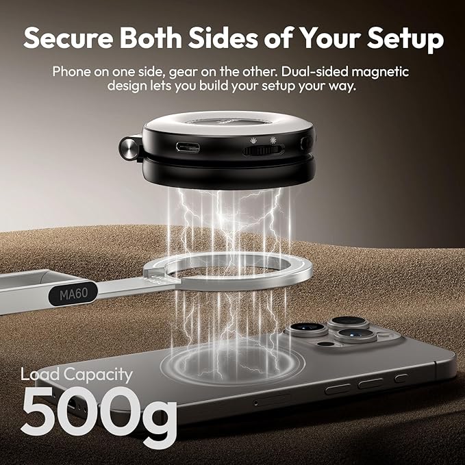 ULANZI MA60 Magnetic Phone Tripod Stand for iPhone - Aluminium Smartphone Mini Tripod Pocket Cell Phone Stand Strong Magnet Quick Mount Compatible with iPhone 16 15 14 13 13 Series, Silver