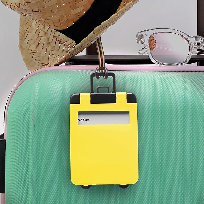 10 Mini Carry-on Luggage Tags Pack - Flip Open Cover, ID Sticker - Yellow