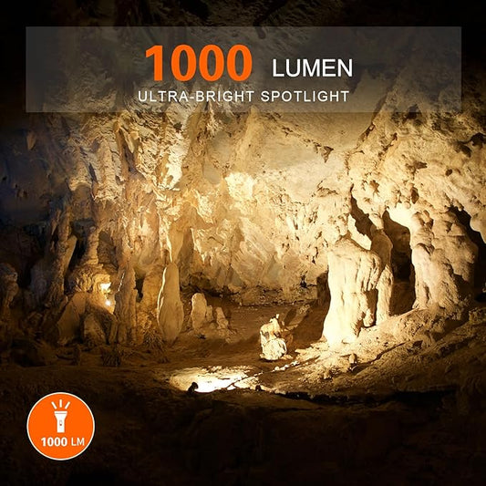 BUYSIGHT Rechargeable Spotlight Flashlight High Lumen Handheld Spot Light LED Flashlight with Handl Ultra-Long Standby Electric Torch with USB Output （Classic Black）