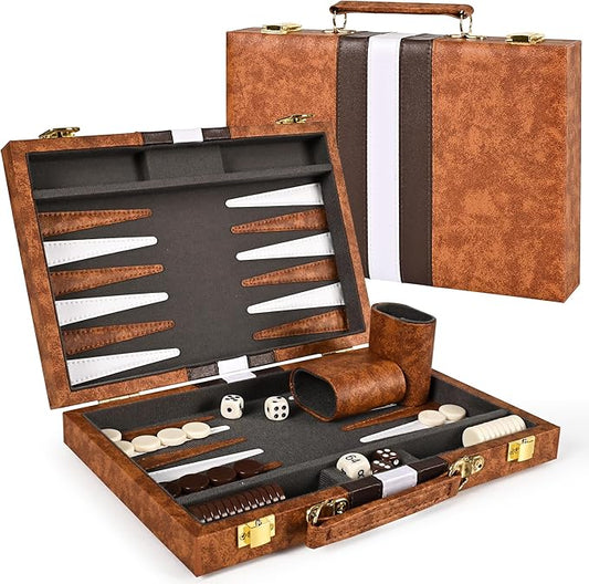 ropoda Backgammon Board Game Set (11 Inches) for Adults and Kids,Classic Board Strategy Game,Portable and Travel Backgammon Set with Premium Leather Case,Best Strategy & Tip Guid