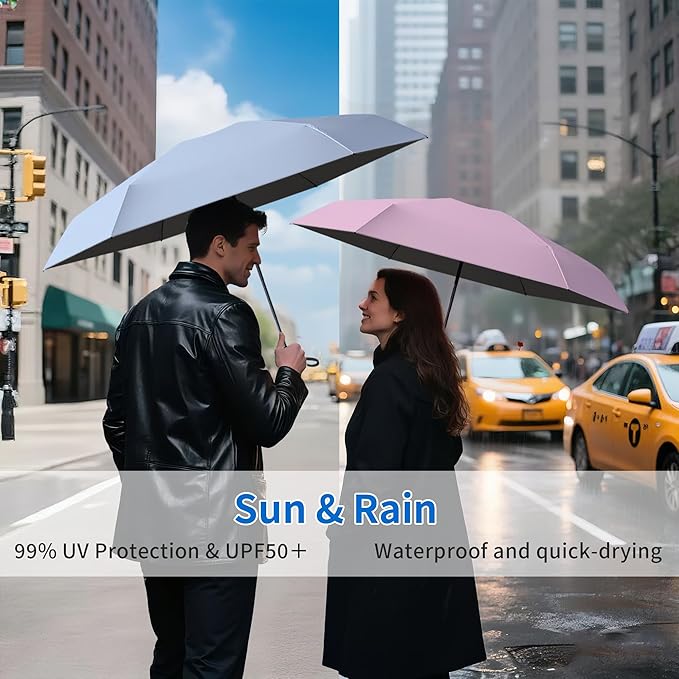 Compact Mini Windproof Travel Umbrella-UPF 50+ Sun & Rain Protection, Small Folding Design Fits in Pocket or Purse, Lightweight Portable with Case for Women, Men & Kids