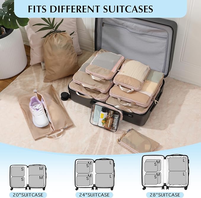 Lightweight Compression Packing Cubes for Suitcases, Compressible Expandable Travel Packing Organizer with Clear Toiletries and Backpack Bag, Travel Essentials for Carry on Luggage 7 Set