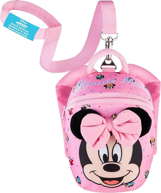 Disney Minnie Mouse Mini Backpack with Toddler Safety Harness for Girls 9x8” Daycare Bag Backpack with Leash Preschool Outdoor Travel Gifts