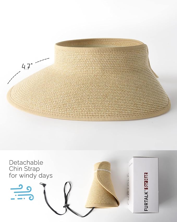 FURTALK Sun Hats for Women Wide Brim Beach Hat Straw Visor Ponytail Summer UV Packable Foldable Beach Vacation Essentials