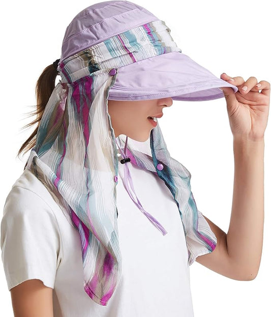icolor Women Sun Hats UPF 50 Sun Protection Hat Summer Outdoor Neck Shield Flap Visor Hat Ponytail Hats Wide Brim Beach Hat