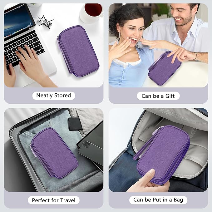 Skycase Electronic Organizer Travel Case - Waterproof Travel Cord Pouches for Organization, Cable Organizer, All-in-One Double Layers Storage Bag for Accessories, Charger, Cable,PurpleL