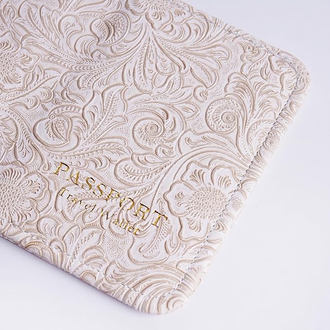 lizimandu Passport Holder with Airtag Slot, Airtag Passport Wallet for Men Women, Slim Leather Passport Holder Case Family for Travel Anti-Lost(1-Carved White)