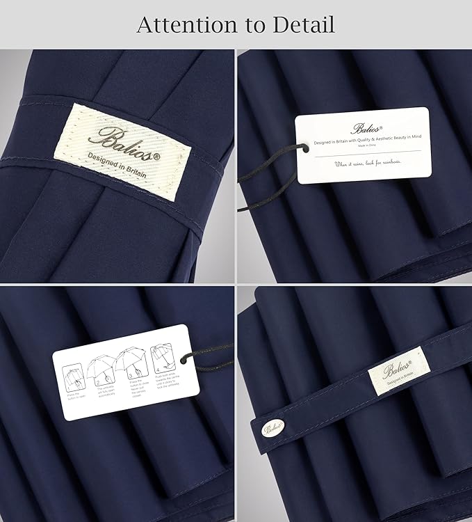 Balios Travel Folding Umbrella with Real Wood Handle Auto Open Close Vented Windproof Canopy - Designed in UK