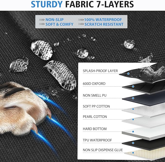 Back Seat Extender for Dogs-Mesh Window, Dog Car Seat Cover for Back Seat, 400lbs Capacity Hard Bottom, Waterproof Dog Hammock for Mid-Size Cars, SUVs, Black/Orange(52‘x24.8’)