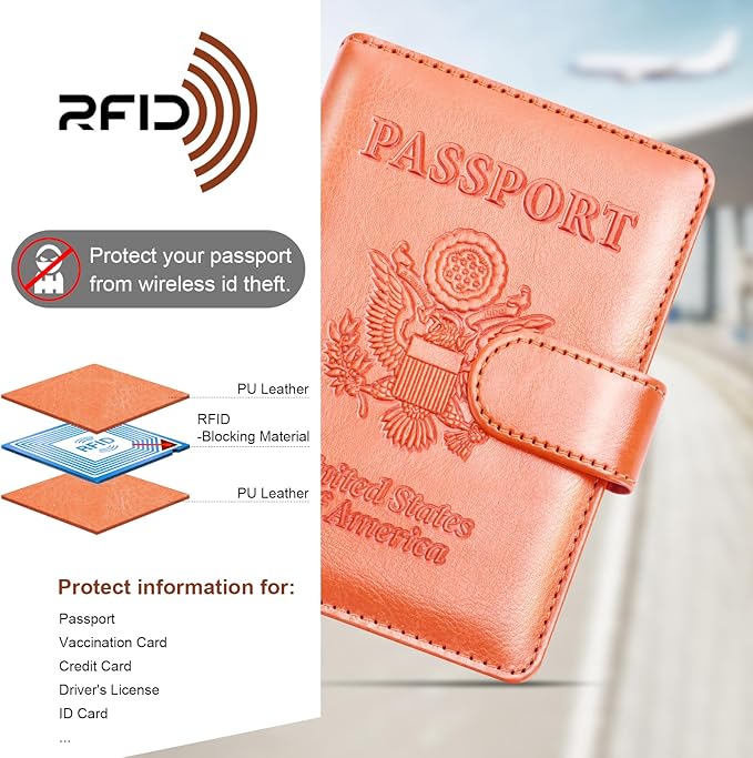 Herain Passport Holder for Travel Cruise Essentials, 2 Pcs Passport Cover Wallet Case Women Men Family, RFID Passports Book Card Holders Travel Accessorie Gifts Must Haves