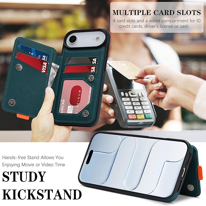 GUERNICA for iPhone 17 Air (6.7") Case Wallet with Card Holder, RFID Blocking Leather Protection, Shockproof Women Men Phone Case for iPhone Air, Green