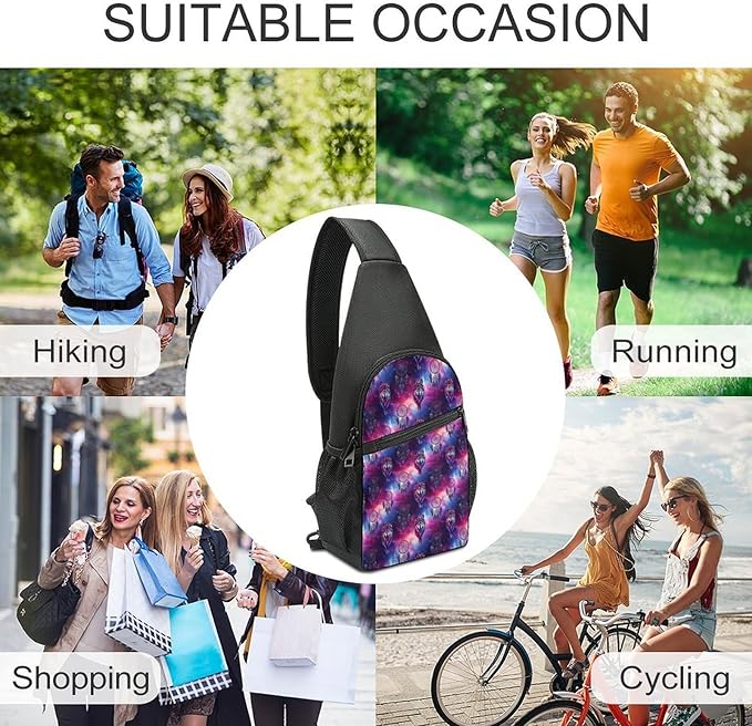 SWEET TANG Cool Sling Backpack for Men Women, Multipurpose Crossbody Shoulder Bag Dream Catcher Wolf Space Fantasy, Travel Hiking Zippered Daypack, Adjustable and Breathable