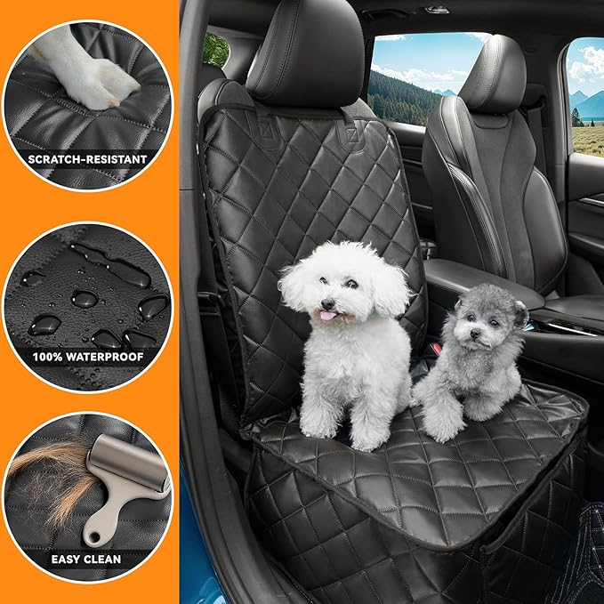 Car Seat Covers for Dogs–Waterproof PU Leather Car Front Seat Cover for Pets & Humans,Scratchproof Captain Seat Protector Fits for Most Cars, Trucks, SUVs，Minivans