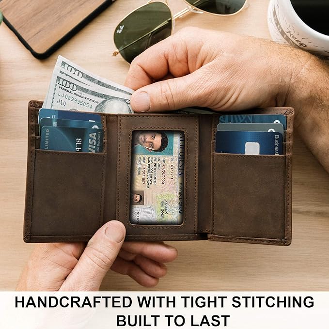 Top Grain Leather Trifold Wallet for Men | Ultra Strong Stitching | Handcrafted Argentinian Leather | RFID Blocking | Extra Capacity Trifold Wallet |Thin and Sophisticated Tri-Fold Design