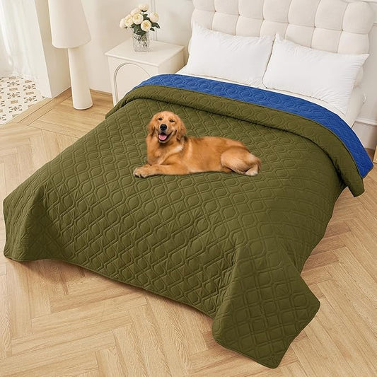 Smiry Waterproof Dog Blanket, 82x82 Inch Soft Pet Bed Cover Reversible, Washable Sofa Couch Furniture Protector for Small Medium Large Dog Puppy Cat, Geometric, Green/Navy