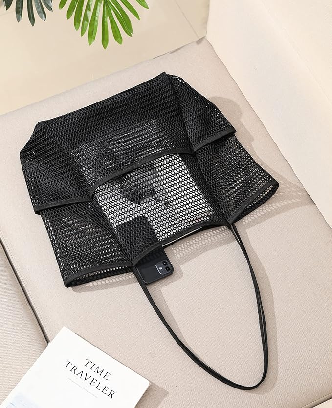 Iioscre Mesh Beach Tote Bags for Womens, Causal Hobo Pool Bags for Swimming Pools Vacations Beach Essentials