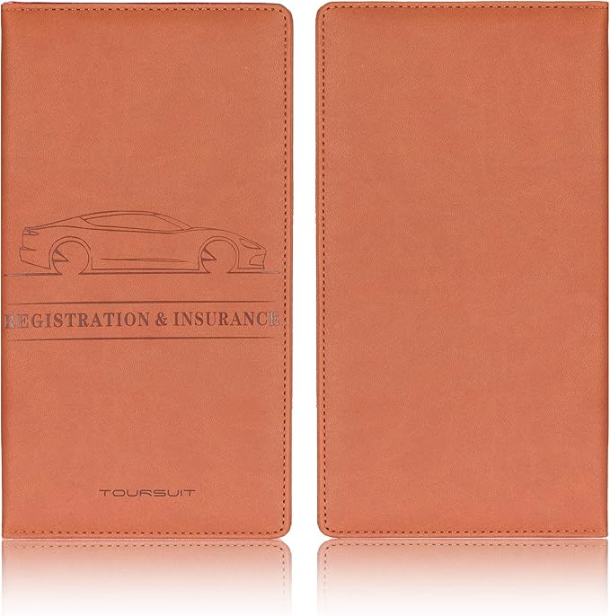 TOURSUIT Car Registration and Insurance Card Holder, Vehicle License Document Glove Box Compartment Organizer, Interior Car Accessories for Women Men Teens (Brown)