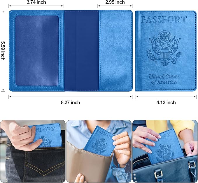 Eoehro Unisex-Adult Passport and Vaccine Card Holder Combo, Sky Blue, Faux Leather, RFID Protected