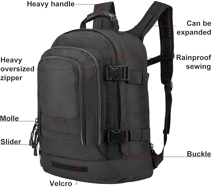 Greencity Laptop Backpacks Tactical 3 Day Expandable Bug Out Bag Classic Case Travel Hiking，Black