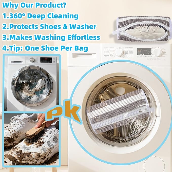 Shoe Washing Machine Bag 2pc Shoe Bags for Washing Machine Reusable Shoe Laundry Bags With Unique Self-locking Zipper Design for All Tennis Slippers Sneakers