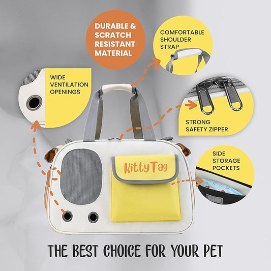 Pet Carrier, Puppy Small Dog Carrier, Cat Carrier Bag, Waterproof Premium PU Leather Carrying Handbag for Outdoor Travel Walking Hiking Shopping (Yellow)