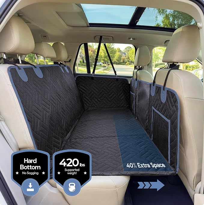 Dog Seat Cover for Back Seat Hard Bottom, XL Backseat Extender for Large Dogs (+420 lbs), Waterproof Dog Car Hammock with Door Protectors, Non-Slip Heavy-Duty Pet Seat Cover for Truck, SUV & Car