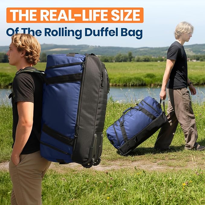 Fanwoli 92L 120L Large Rolling Duffle Bag with Shoes Compartment, 30’’ Expandable & Foldable Heavy Duty Water Resistant Travel Backpack, Convertible Foldable Duffel for Gym Camping Weekender