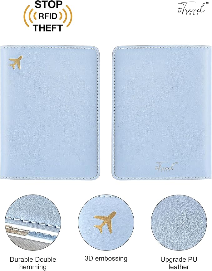 PU Leather Passport Holder Covers Case, Waterproof Rfid Blocking Travel Wallet Passport Holder(Sky Blue)