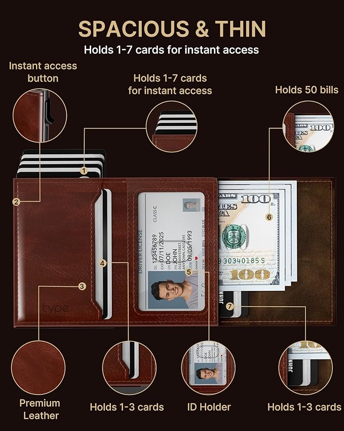 typecase Mens Wallet Card Holder for AirTag: Leather Smart Wallet for Men Compatible with Apple Air Tag, RFID Blocking, Slim, Minimalist - 9-14 Card Capacity | ID Window | Cash Slot (Brown)