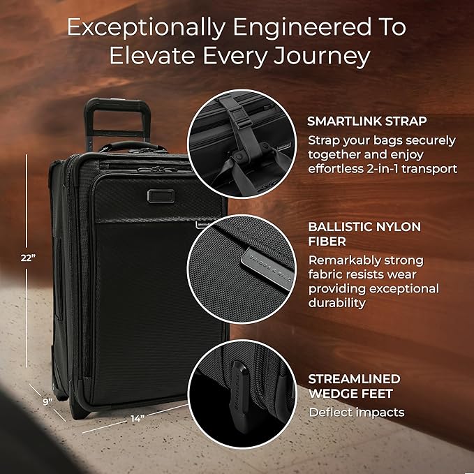 Briggs & Riley Essential 22" 2-Wheel Expandable Carry On - Luggage for Travel, Suitcases with Wheels, Softside Rolling Bag for Men & Women, Self-Repairing Zipper - Baseline Collection, Black
