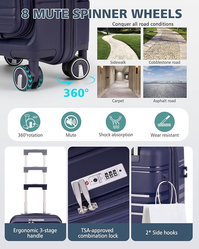RAINSMORE Expandable Carry on Luggage 20 Inch, Airline Approved Carry on Suitcase with Front Pocket&Laptop Compartment, Hardshell Rolling Travel Luggage with Spinner Wheels,Royal Blue