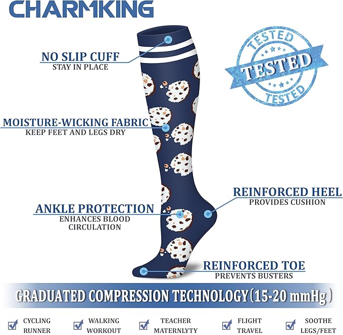 CHARMKING Compression Socks for Women & Men Circulation (8 Pairs) 15-20 mmHg is Best Support for Athletic Running,Cycling