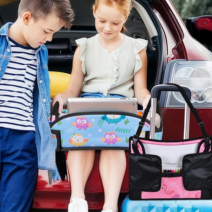 WENRENER 2PCS Kids Travel Tray, Car Seat Tray for kids Travel, Toddler Road Trip Essentials With Drawing Kit, Toddler Lap Desk Organizer for Car, Carseat Table for Airplane