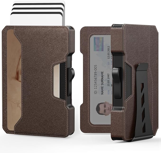 Slim Wallet for Men - Minimalist Mens Wallet with Money Clip, Aluminum Pop Up Card Case and Leather Slots Credit Card Holder RFID Blocking Wallet for Men with Gift Box