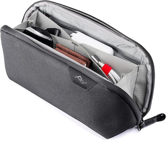 Peak Design Small Tech Pouch, Black, Electronics Organizer for Travel or Everyday Carry, Origami-Style Storage, Cable Pass-Through, Weatherproof Recycled Nylon, Gear Carry Bag for Men and Women