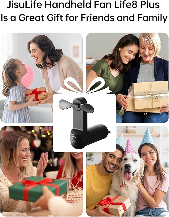 JISULIFE Handheld Fan with 4500 mAh Powerbank Max 37 Hours Runtime, Pocket Portable Battery Operated or USB Powered Folding Personal Fan, 3 Speeds, Gifts for Women Men Kids Gift for Festival-Black