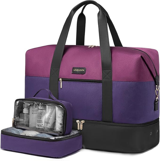 LOVEVOOK Weekender Bag, Large Travel Duffel Bag for Women with 2 Packing Cubes, Carry on Overnight Bag with Shoe Compartment, Mom Hospital Bags for Labor and Delivery