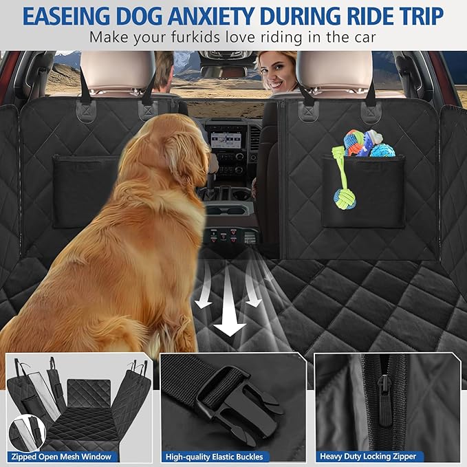 XL Truck Back Seat Extender for Dogs with Soft Blanket, Trucks Dog Seat Cover Back Seat Supports 400lbs, Hard Bottom Pet Seat Covers for Trucks, Waterproof Dog Hammock for Crew Cab Truck Black