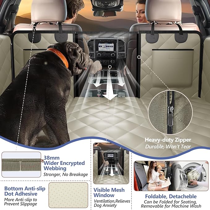 Back Seat Extender for Dogs Truck-Large Space, Pet Seat Cover Back Seat Hard Bottom Holds 400lbs, Waterproof Dog Hammock for Crew Cab Trucks F150, RAM1500, Sierra, Tundra, Silverado